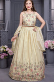 Elegant Cream Embroidered Lehenga Choli with Dupatta For Girls