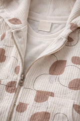 White And Brown Graphic Print T-Shirt & Printed Hooded Zipper Jacket Set For Boys