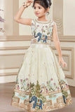 Cream Sleeveless Choli And Lehenga Set With Elephant Motifs Zari Embroidery For Girls