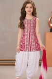 Rani Pink Embroidered Patiala Suit Set With Dupatta For Girls