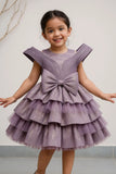 Lavender Bow Embellished Party Wear Frock For Girls