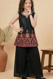 Black Sequin Embroidered Palazzo Set with Dupatta For Girls