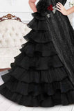 Black Shimmer And Sequin Designer Party Gown For Girls