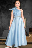 Sky Blue Organza Partywear Gown With Stone Waist Band For Girls