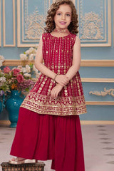 Rani Pink Sequins And Embroidery Sharara Set For Girls