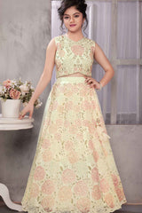 Cream Sequins Work And Stone Work Lehenga Choli For Girls