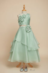 Pista Green Organza Lehenga Choli And Dupatta For Girls