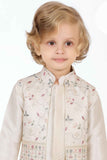 Cream Thread Embroidery And Sequins Work Kurta Set With Waist Coat Set For Boys