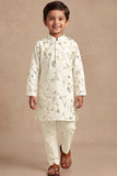 Boys Cream Kurta Pajama Set with Floral Gota Patti And Sequin Work