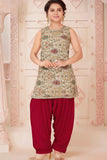Cream Embroidered Kurti with Orange Patiala Set for Girls