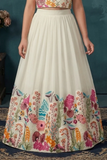 Cream Floral Embroidered Lehenga Choli For Girls