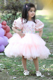 Peach Sequins Worked Party Wear Frock For Girls
