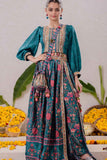 Teal Blue Sequins Embroidered And Floral Printed Lehenga Choli Set With Potli Bag For Girls