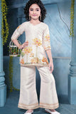 Beige Floral Printed and Sequins Work Palazzo Set For Girls