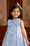 Blue 3D Bow Embellished Party Wear Frock For Girls