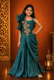Girls Teal Green Sequin Embellished Draped Sharara Set