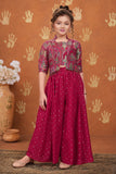 Girls Rani Pink Printed Palazzo Set with Jacket and Palazzo Pants