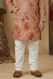 Peach Floral Printed Kurta Set With Pajama For Boys