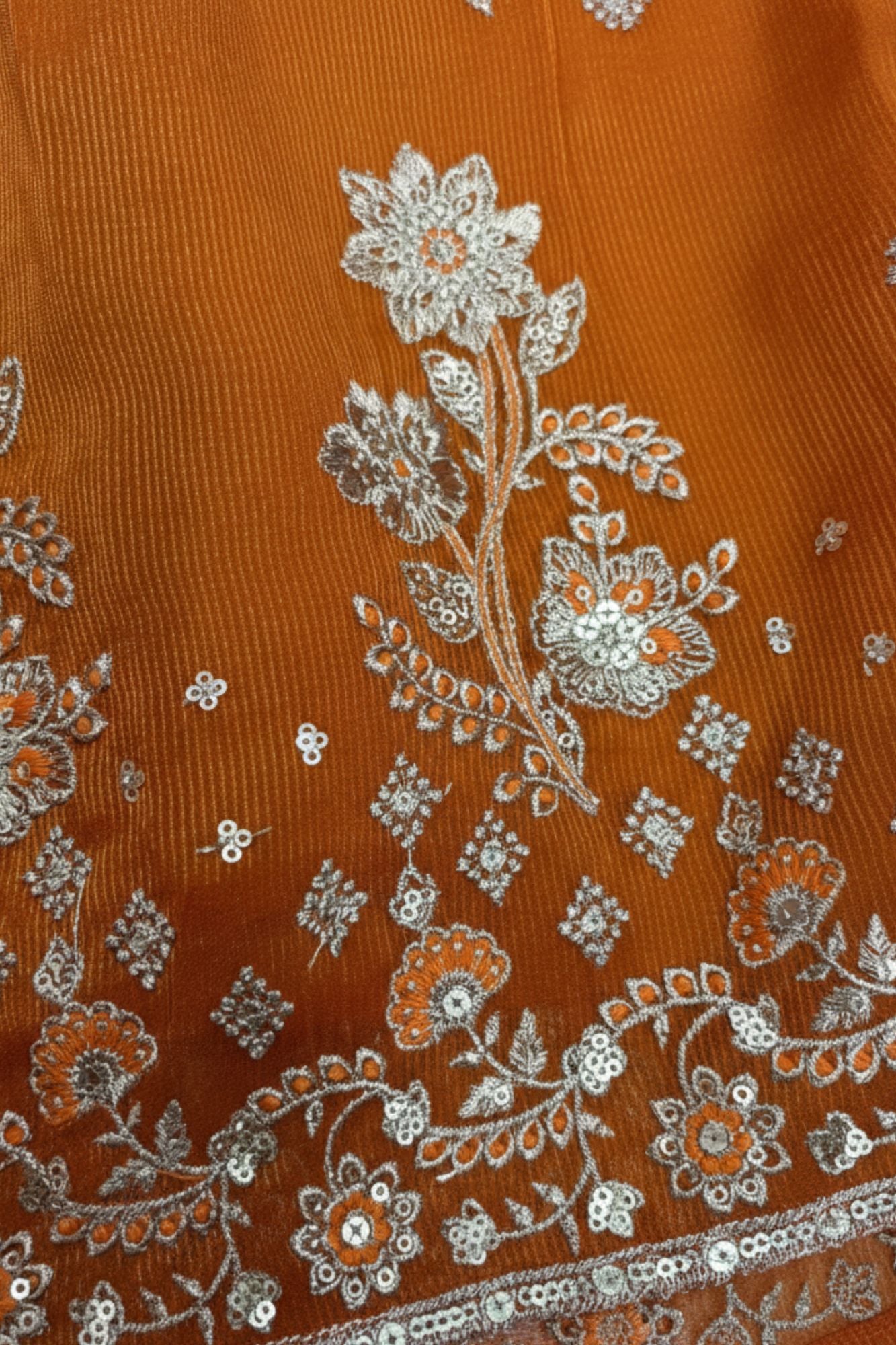 Rust Orange Embroidered Kurta with Palazzo Set for Girls