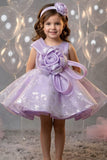 Girls Lavender 3D Floral Party Dress