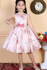 Peach Printed Party Wear Frock For Girls