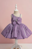 Lavender Party Wear Frock with 3D Floral Appliqué and Bow Accent For Girls