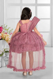 Dusty Rose Party Wear Frock with Sequin Bodice & Ruffled Hemline For Girls