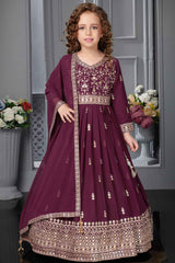 Designer Wine Gown With Embroidery Work For Girls