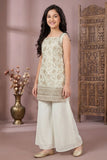 Cream And Golden Embroidered Palazzo Set For Girls