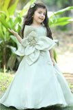 Mint Green Sleeveless With Floral And Butterfly Embellished Gown For Girls