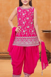 Rani Pink Embroidered Patiala Suit Set For Girls