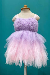 Lilac Multi layered Frock With Floral Embellished For Girls