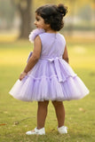 Lilac Tulle Party Wear Frock with Oversized Bow For Girls