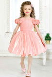 Peach Partywear Frock Embellished With Flowers For Girls