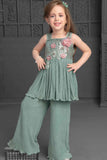 Aqua Blue Embellished Palazzo Set For Girls