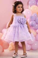 Purple Sleeveless With Floral Embellishment Frock For Girl