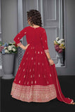 Classic Red Sequins Embroidery And Zari Work Ethnic Gown For Girl