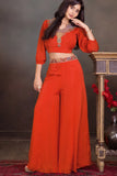 Designer Orange  Palazzo Set With Multicolor Thread Embroidery for Girls