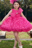 Pink 3D Floral Embellishments Party Wear Frock For Girls