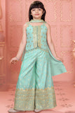 Sea Green Zari Embroidered Palazzo Set For Girls