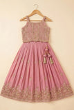 Girls Dusty Rose Embroidered Lehenga Choli Set with Dupatta