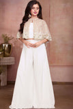 Girls Cream  Sequin Embroidered Cape Top With Flared Palazzo Set