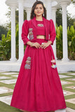 Rani Pink Embroidered Lehenga Choli With Jacket For Girls