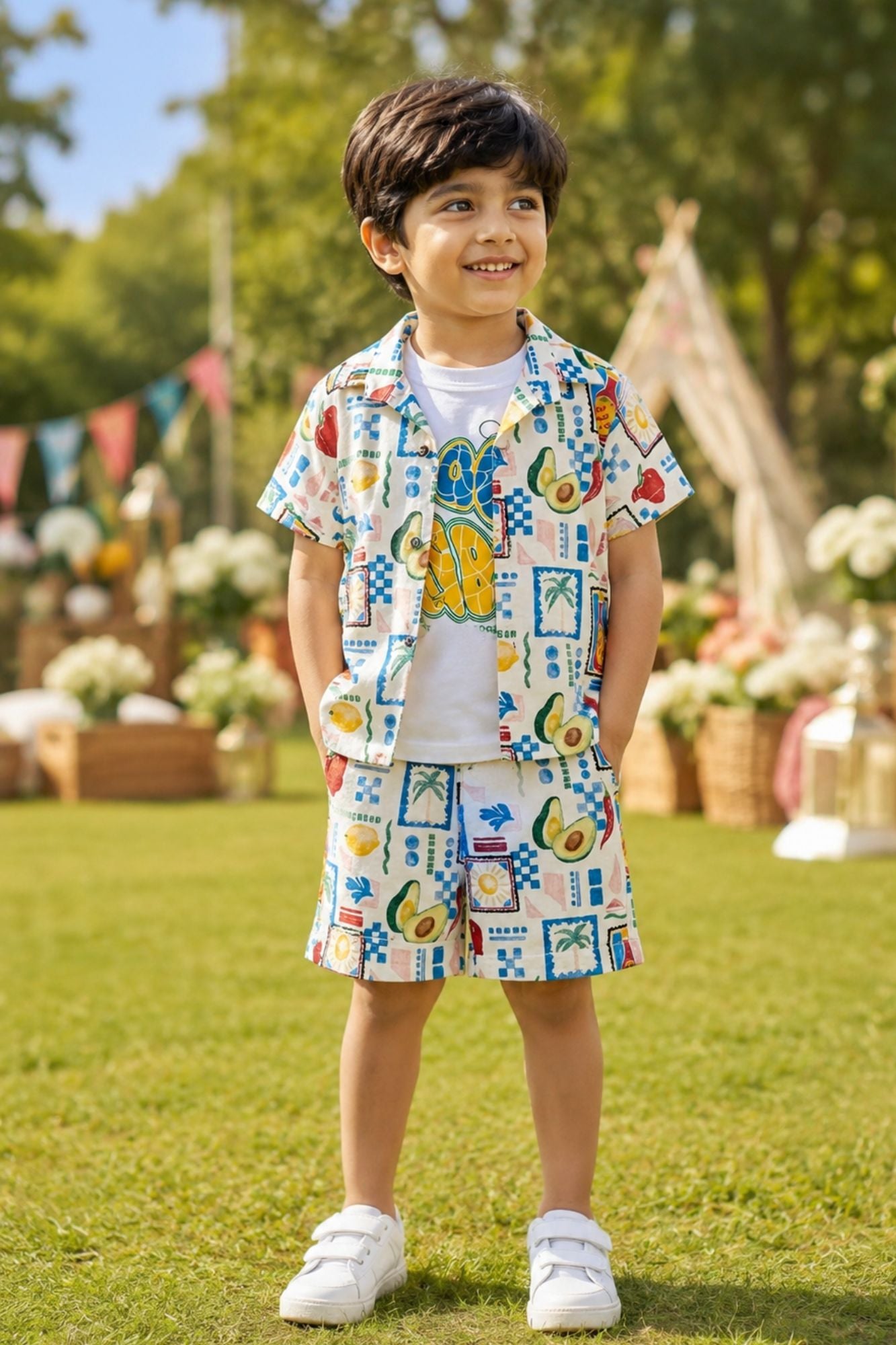 Boys Multicolor Printed Shorts Set with Shirt And Graphic T-Shirt