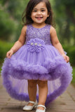 Purple Sequin Bodice High-Low Party Frock with Ruffle Layers For Girls