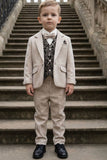 Boys Cream 5-Piece Suit Set With Waistcoat And Bow Tie