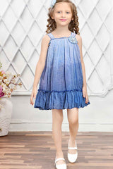 Double Shaded Blue Dress With Embroidery Work For Girls