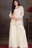 Cream Palazzo Set with Multicolor Floral Embroidered Top And Dupatta for Girls