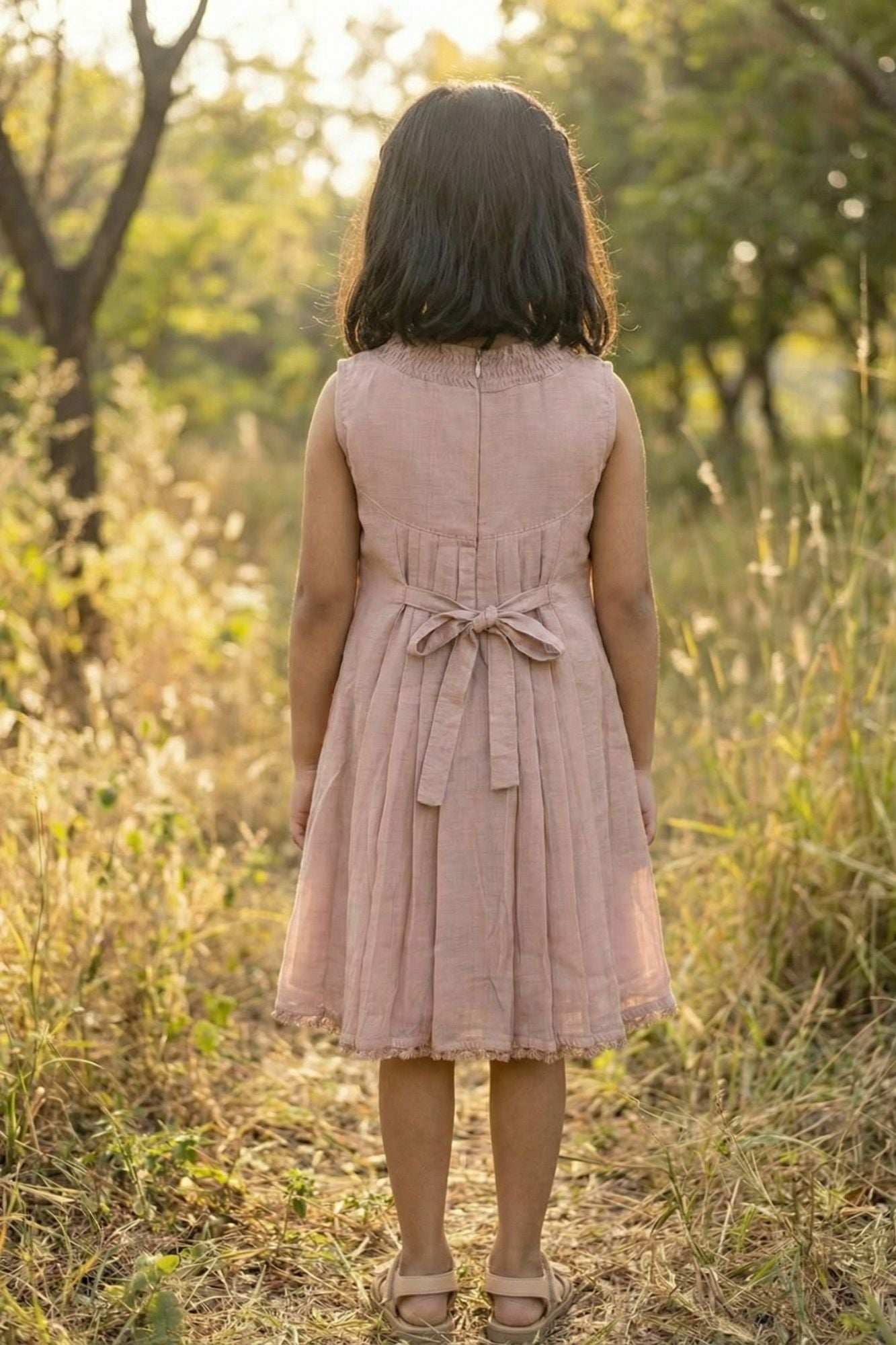 Dusty Pink Floral Embroidered Frock For Girls