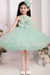 Green Sleeveless And Embellished With Brocade Floral Frock For Girls